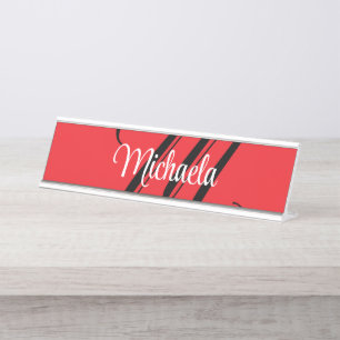 Minimalistisch moderner Monogramm Anfangsname rot Schreibtischnamensplakette
