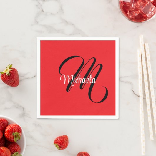 Minimalistisch moderner Monogramm Anfangsname rot Serviette (Beispiel)