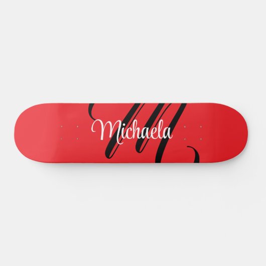 Minimalistisch moderner Monogramm Anfangsname rot Skateboard (Horizontal)