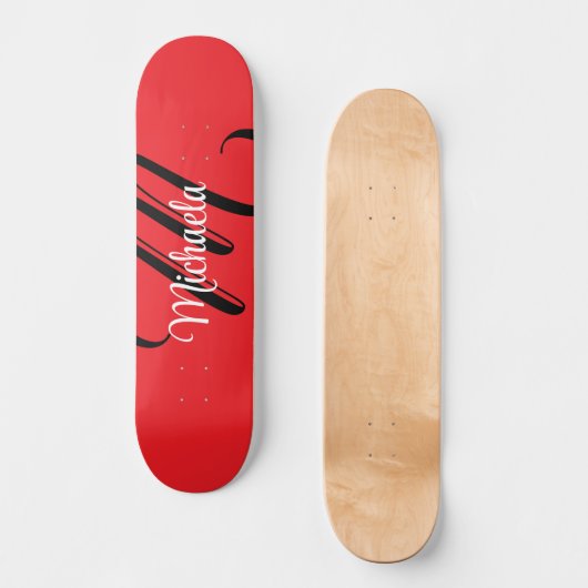Minimalistisch moderner Monogramm Anfangsname rot Skateboard (Vorderseite)
