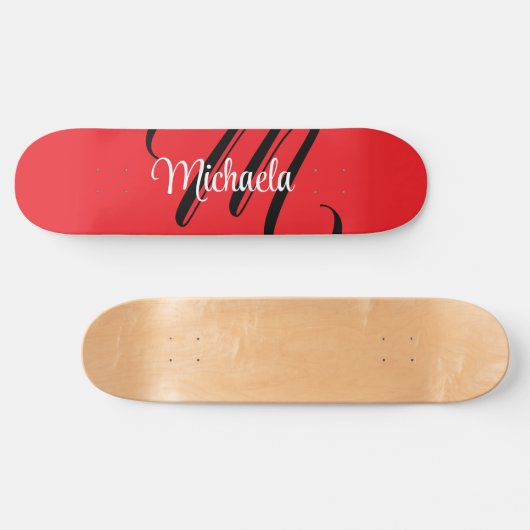 Minimalistisch moderner Monogramm Anfangsname rot Skateboard (Horizontal)