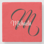 Minimalistisch moderner Monogramm Anfangsname rot Steinuntersetzer (Vorderseite)