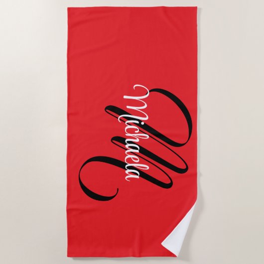 Minimalistisch moderner Monogramm Anfangsname rot Strandtuch (Vorderseite)