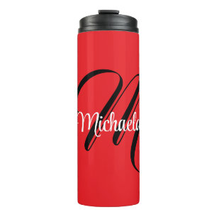 Minimalistisch moderner Monogramm Anfangsname rot Thermosbecher