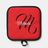 Minimalistisch moderner Monogramm Anfangsname rot Topflappen (Vorderseite)