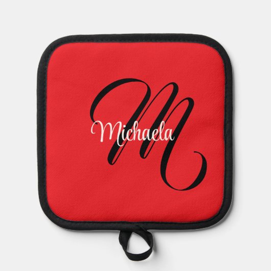 Minimalistisch moderner Monogramm Anfangsname rot Topflappen (Vorderseite)