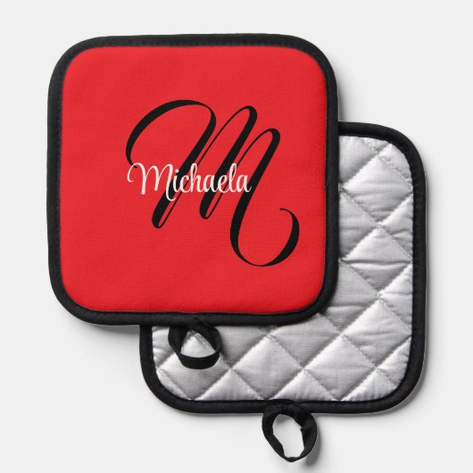 Minimalistisch moderner Monogramm Anfangsname rot Topflappen (Vorderseite/Rückseite)