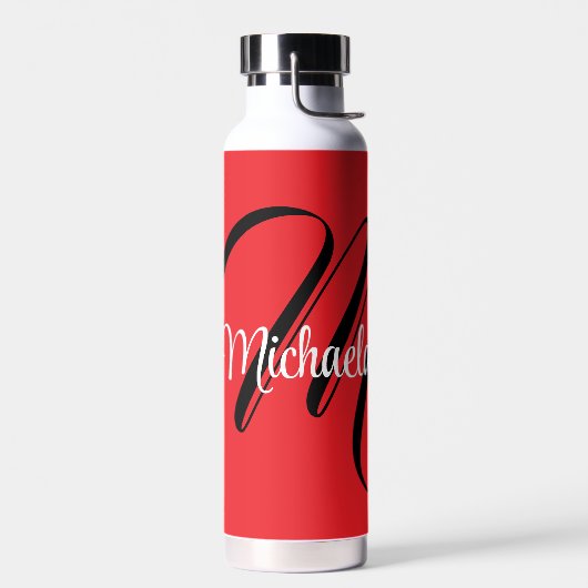 Minimalistisch moderner Monogramm Anfangsname rot Trinkflasche (Links)