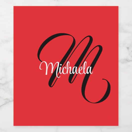 Minimalistisch moderner Monogramm Anfangsname rot Weinetikett (Einzelnes Label)