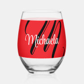 Minimalistisch moderner Monogramm Anfangsname rot Weinglas Ohne Stiel (Vorderseite)
