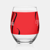 Minimalistisch moderner Monogramm Anfangsname rot Weinglas Ohne Stiel (Rechts)