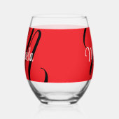 Minimalistisch moderner Monogramm Anfangsname rot Weinglas Ohne Stiel (Links)