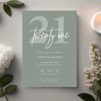 Minimalistisch Moderner Salbei 21. Geburtstag Part Einladung