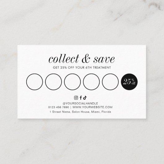 Minimalistisch Moderner Schwarz-weißer Lashes Treuekarte (Rückseite)