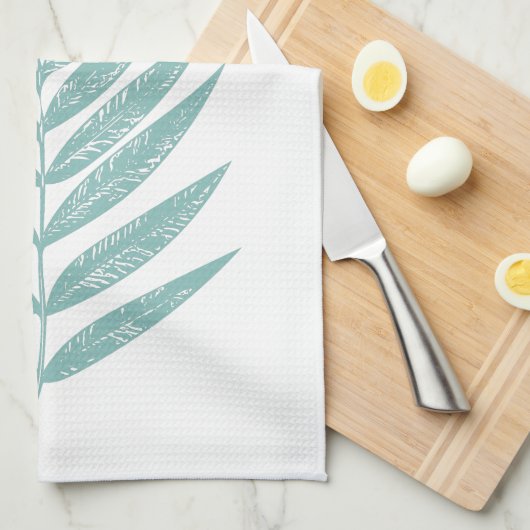 Minimalistisch Modernes Aquamarines Blue Palm Fron Geschirrtuch (Viertel Falte)