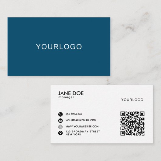 Minimalistisch modernes Blau Beruflich mit QR-Code Visitenkarte (Vorne/Hinten)