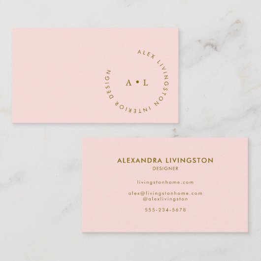 Minimalistisch Modernes Chic Pink Gold Circle Mono Visitenkarte (Vorne/Hinten)