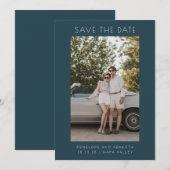 Minimalistisch Modernes Dunkles Aquamarin Einfache Save The Date (Vorne/Hinten)