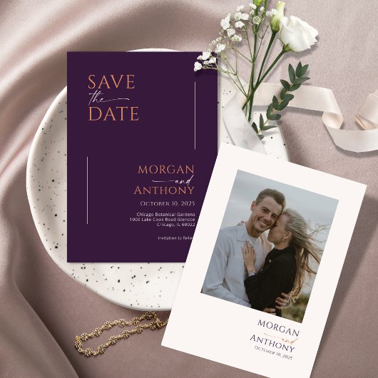 Minimalistisch Modernes Foto Eggplant Orange Rette Save The Date