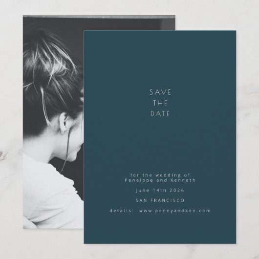 Minimalistisch Modernes Foto Elegante Aquamarine H Save The Date (Vorne/Hinten)
