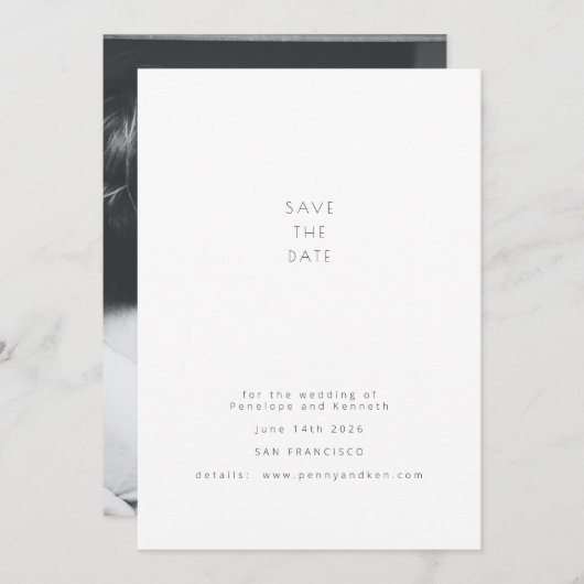 Minimalistisch Modernes Foto Elegante Weiße Hochze Save The Date (Vorne/Hinten)