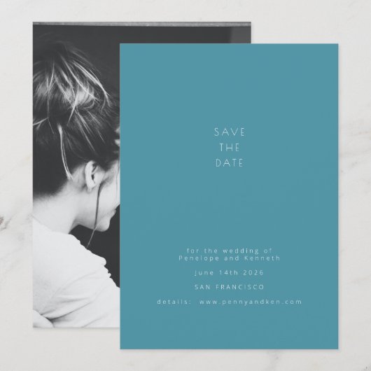 Minimalistisch Modernes Foto Elegantes Aquamarines Save The Date (Vorne/Hinten)