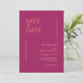 Minimalistisch Modernes Foto Magenta Creme Save The Date (Stehend Vorderseite)