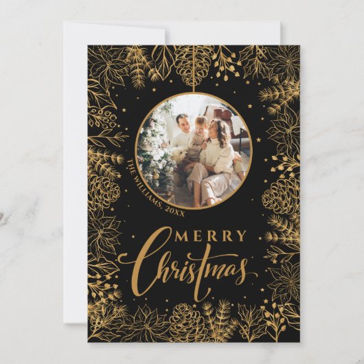 Minimalistisch Modernes Foto Weihnachten Schwarz (Vorderseite)