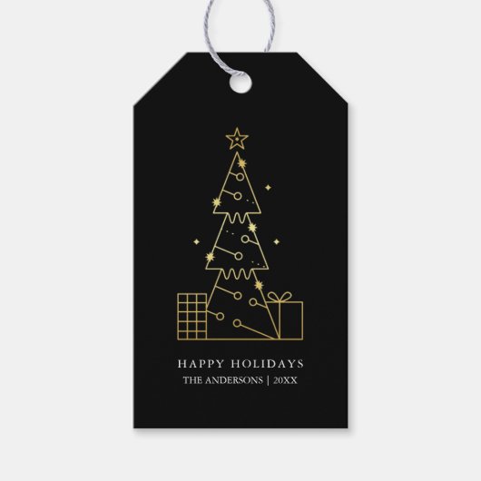 Minimalistisch Modernes Gold Weihnachtsbaum Chic B Geschenkanhänger (Vorderseite)