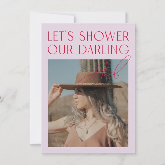 Minimalistisch Modernes Lila Rosa Foto Brautparty Einladung (Vorderseite)