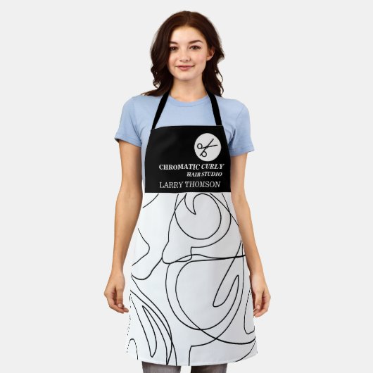 Minimalistisch Modernes, Schwarz-weißes Friseurstu Schürze (Getragen)