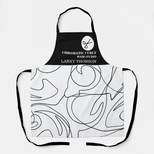 Minimalistisch Modernes, Schwarz-weißes Friseurstu Schürze (Vorderseite)
