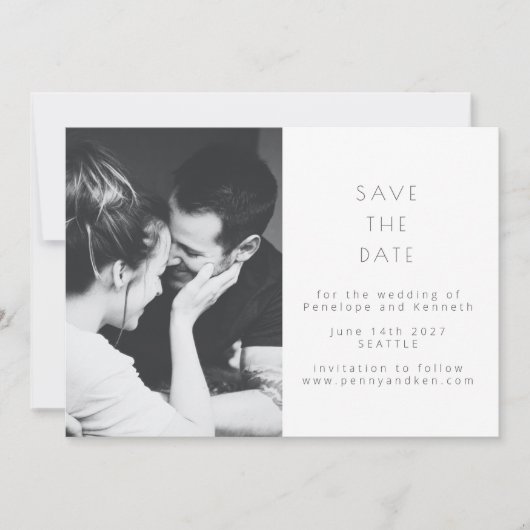 Minimalistisch Modernes Schwarz-weißes Lässiges Fo Save The Date (Vorderseite)