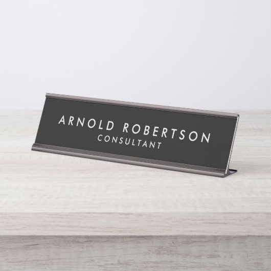 Minimalistisch Modernes, stilvolles Schwarz Berufl Schreibtischnamensplakette (Vorderseite )