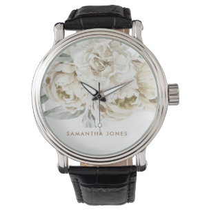 Minimalistisch Modernes Weißes Peonie-Gebirge Armbanduhr