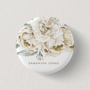 Minimalistisch Modernes Weißes Peonie-Gebirge Button