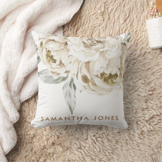 Minimalistisch Modernes Weißes Peonie-Gebirge Kissen (Decke)