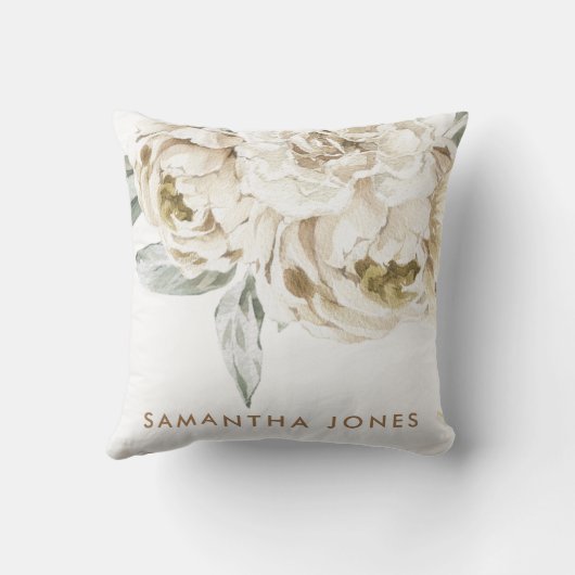 Minimalistisch Modernes Weißes Peonie-Gebirge Kissen (Rückseite)