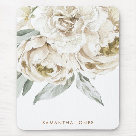 Minimalistisch Modernes Weißes Peonie-Gebirge Mousepad (Vorne)