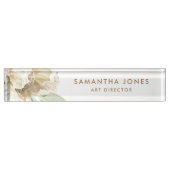 Minimalistisch Modernes Weißes Peonie-Gebirge Namensplakette (Vorderseite)