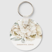 Minimalistisch Modernes Weißes Peonie-Gebirge Schlüsselanhänger (Rückseite)