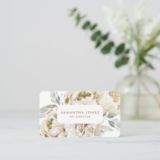 Minimalistisch Modernes Weißes Peonie-Gebirge Telefonnummerkarte (Stehend Vorderseite)