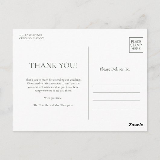 Minimalistisch Mongram Moss Green Wedding Danke Postkarte (Rückseite)