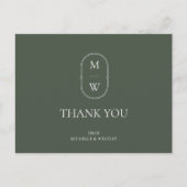 Minimalistisch Mongram Moss Green Wedding Danke Postkarte (Vorderseite)