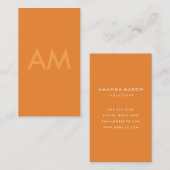 Minimalistisch Monogramm Orange Visitenkarte (Vorne/Hinten)