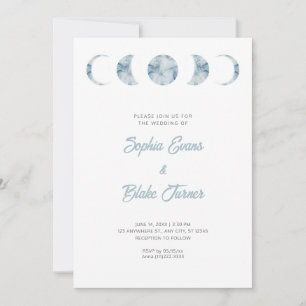 Minimalistisch Moon Phases Celestial Blue Wedding Einladung