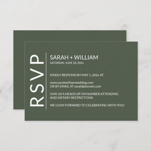 Minimalistisch Moss Green Modern RSVP Card (Vorne/Hinten)