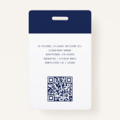 Minimalistisch Navy Beruflich Employee Foto QR ID Ausweis (Rückseite)