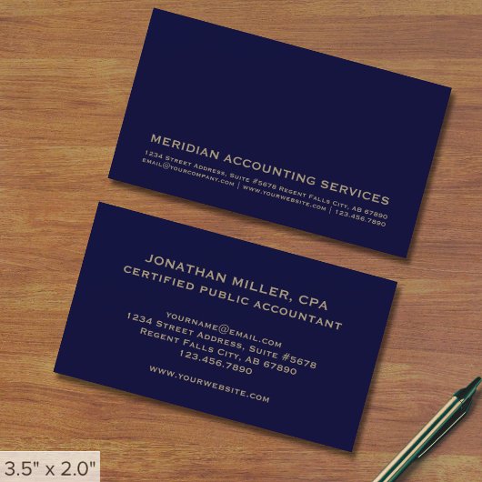 Minimalistisch Navy Blue Accounting Business Card Visitenkarte