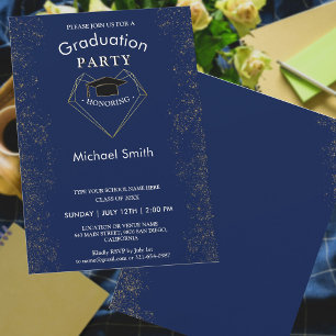 Minimalistisch Navy Blue and Gold Graduation Party Einladung